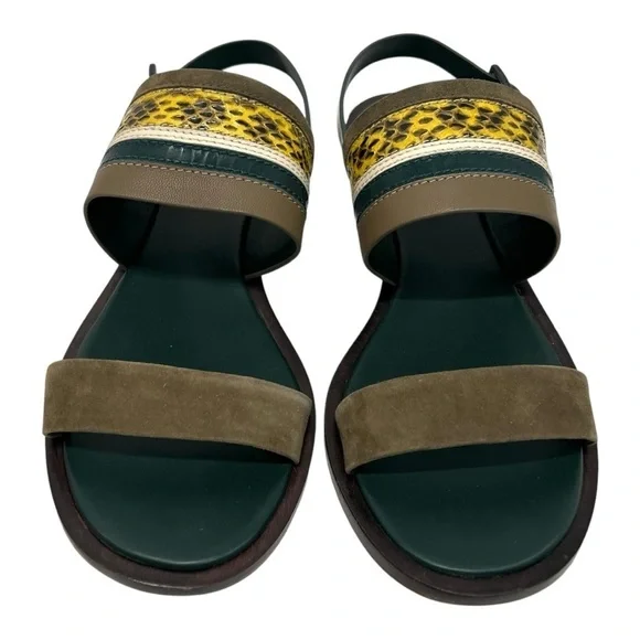 Tory Burch Edina Green Leather Colorblock Slingback Soho Lux Sandals Women’s 8.5 - Picture 4 of 16